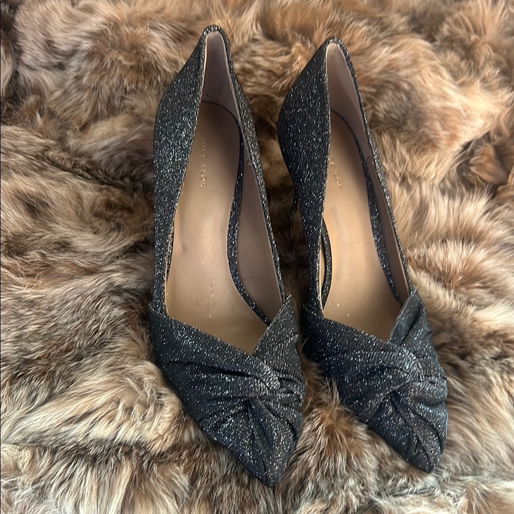 Black Glitter Heels with Decorative Bow